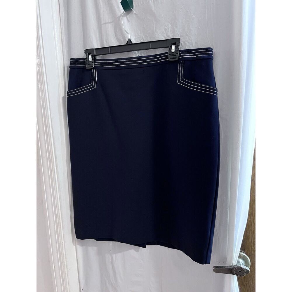 Boden Blue Ponte Knit Pencil Skirt White Stitching Sz 14 Career Wear Classic - Picture 1 of 8